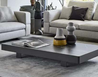 Tavolino rettangolare Jazz con top in ceramica e base in metallo di Bonaldo