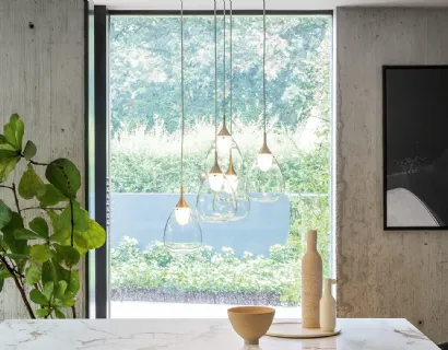 Lampada a sospensione in vetro pyrex e stelo metallico Gocce di Bonaldo