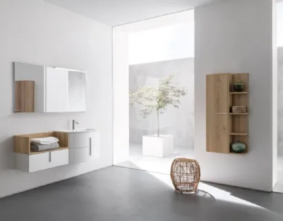 Mobile da Bagno sospeso in nobilitato bianco opaco e effetto legno B201 BD026 di Compab