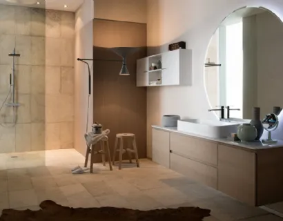 Mobile da Bagno sospeso in rovere con piano in marmo INK PRESTIGE NK19 di Compab