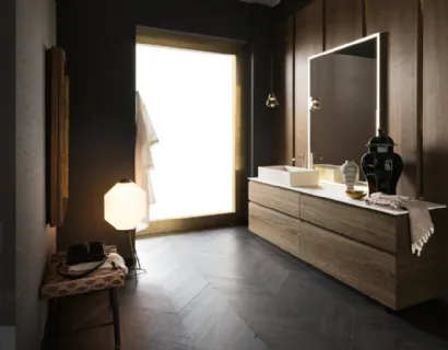 Mobile Bagno da appoggio in legno di rovere con piano e lavabo in gres effetto marmo Calacatta INK PRESTIGE NK24 di Compab