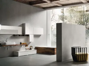 Mobile da Bagno sospeso in legno con pensili e mobile a terra in laccato bianco lucido con lavabo in ceramica JACANA LUXURY JA32 di Compab