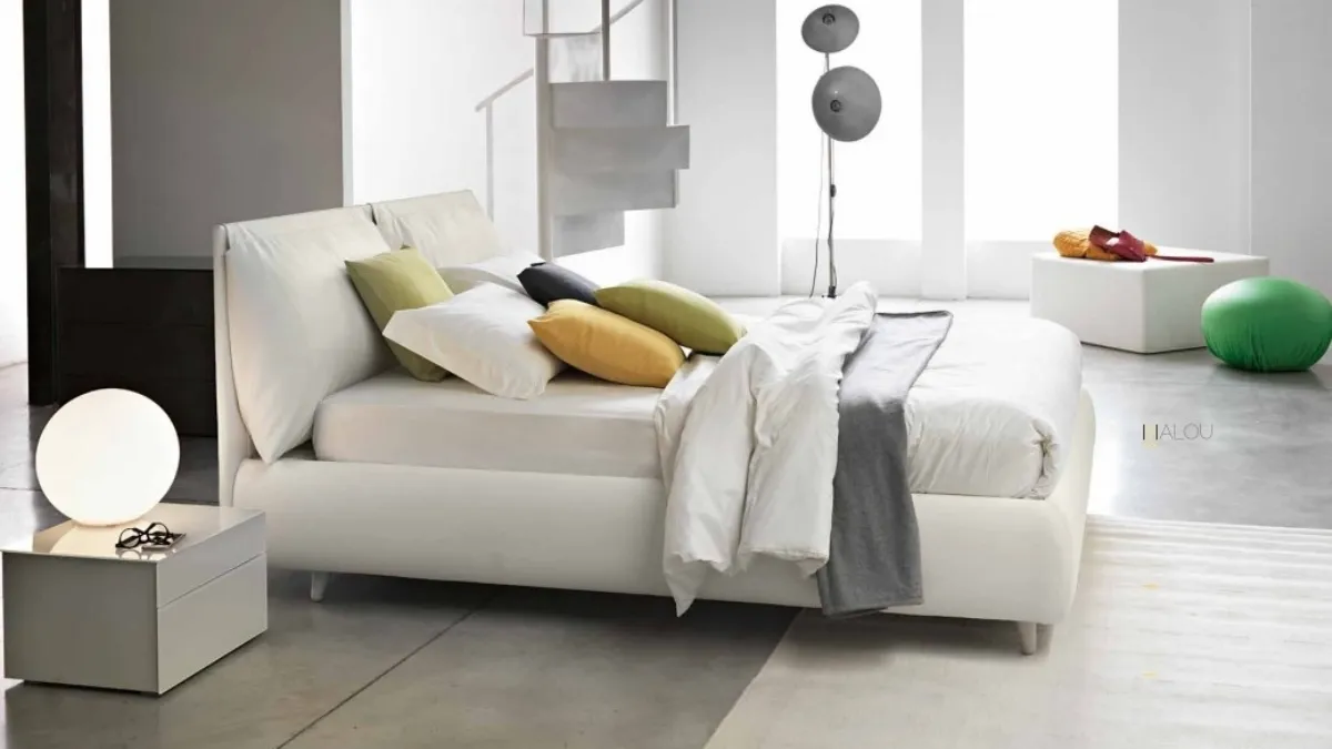 Letto Malou con testiera imbottita e box contenitore di Bontempi Letti Design