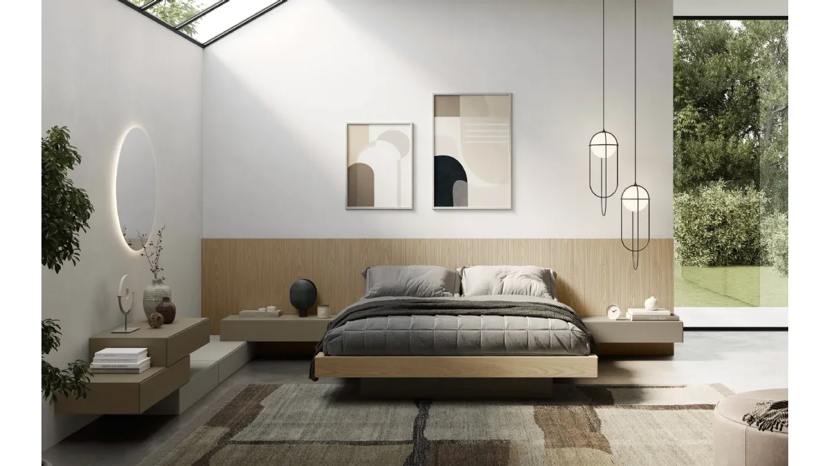 Letto Plan in legno con testiera boiserie a righe di Fimar