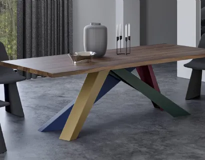 Tavolo Big Table con piano in legno e gambe in acciaio tagliato al laser in diverse misure e forme geometriche, sagomate e verniciate opache, in numerose combinazioni di colori, di Bonaldo