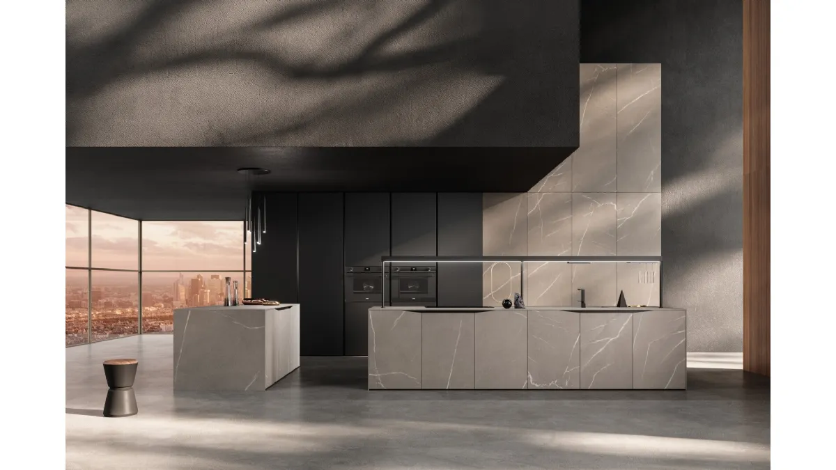 Cucina Design lineare Elementi 01 in ceramica gres effetto pietra di Snaidero