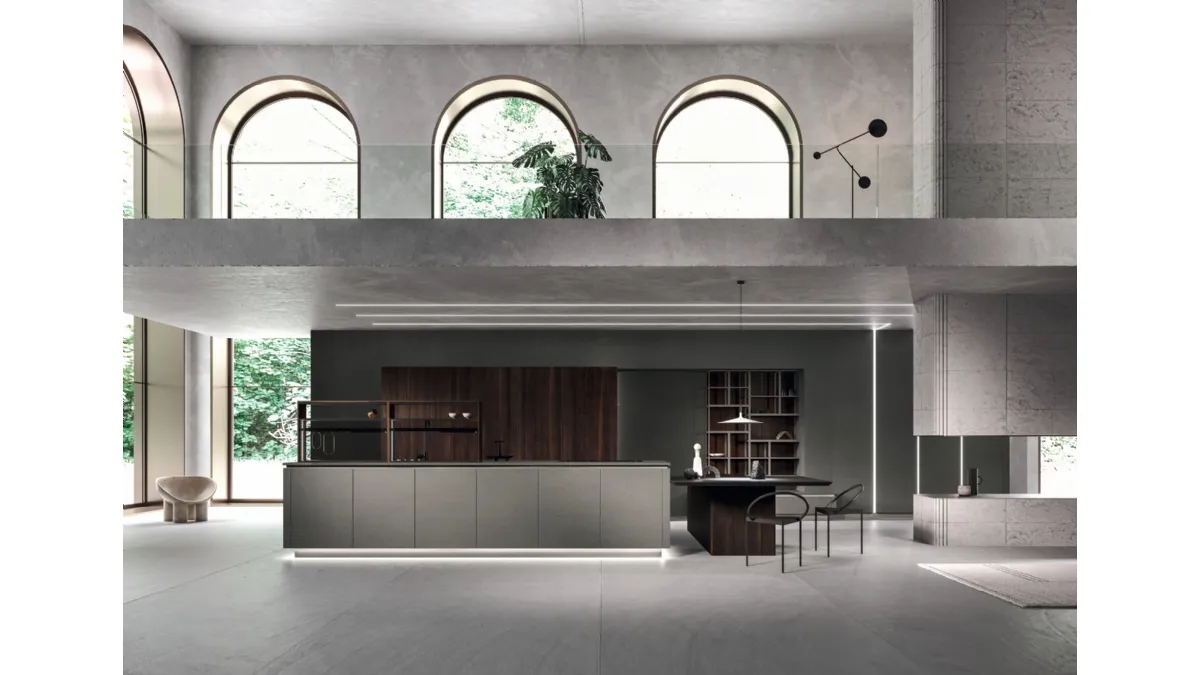 Cucina Design con isola Way Materia Calce Tortora e Rovere di Snaidero